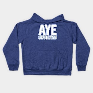 AYE SCOTLAND, Scottish Independence White and Saltire Blue Layered Text Slogan Kids Hoodie